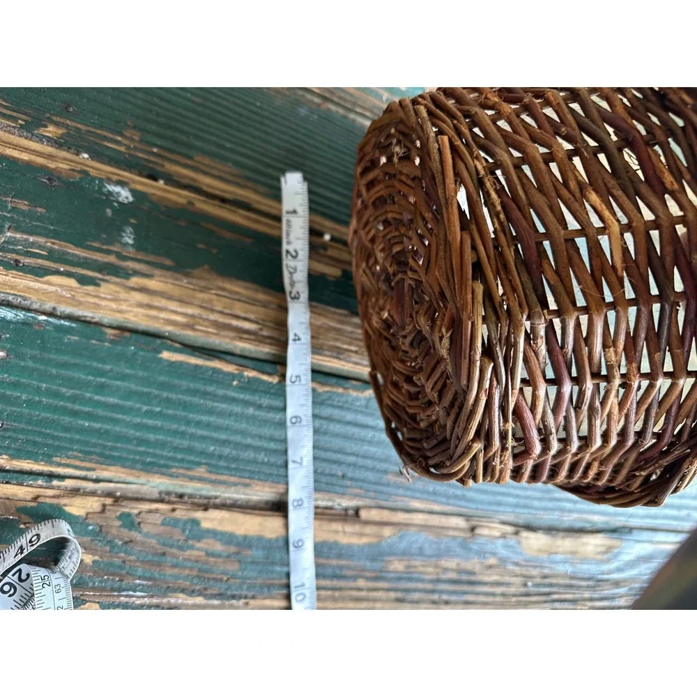 Rustic Woven Wicker Basket with Handle and Plastic Liner Small Round Planter